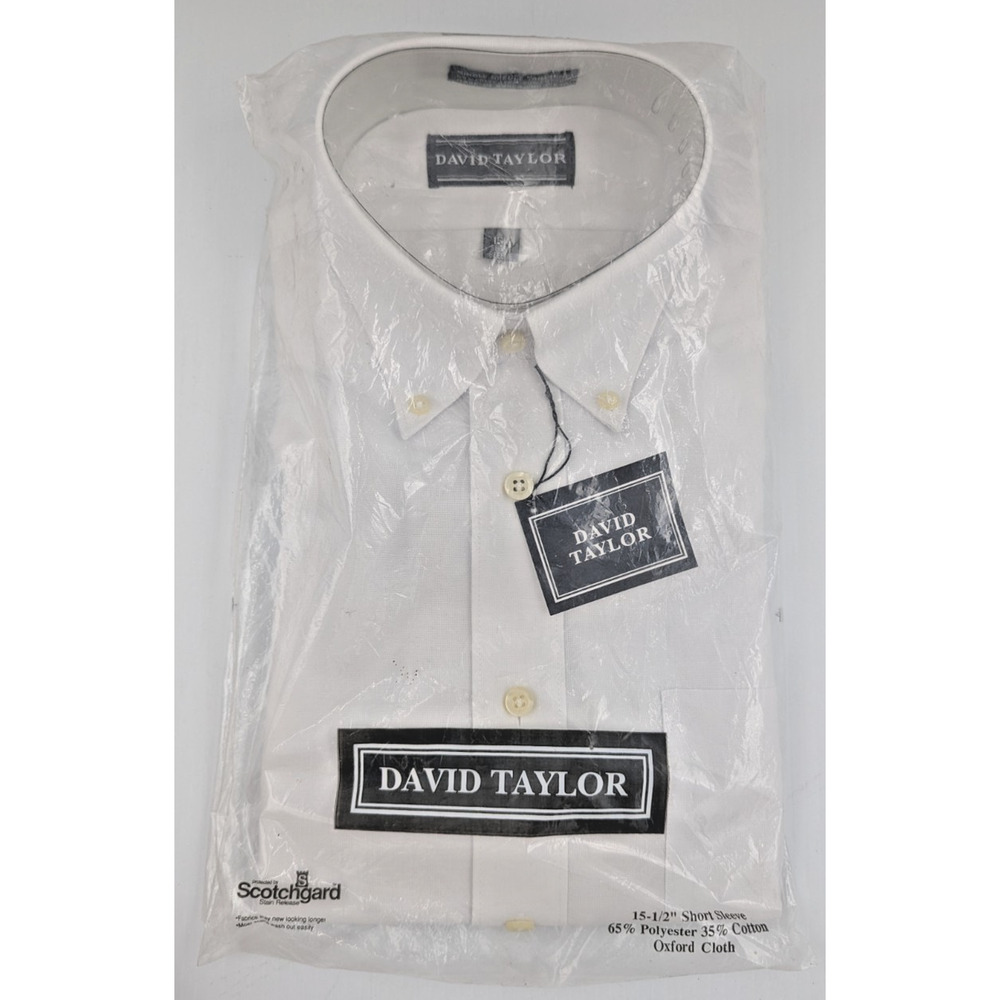 Mens David Taylor Short Sleeve Dress Shirt 15-1/2" White